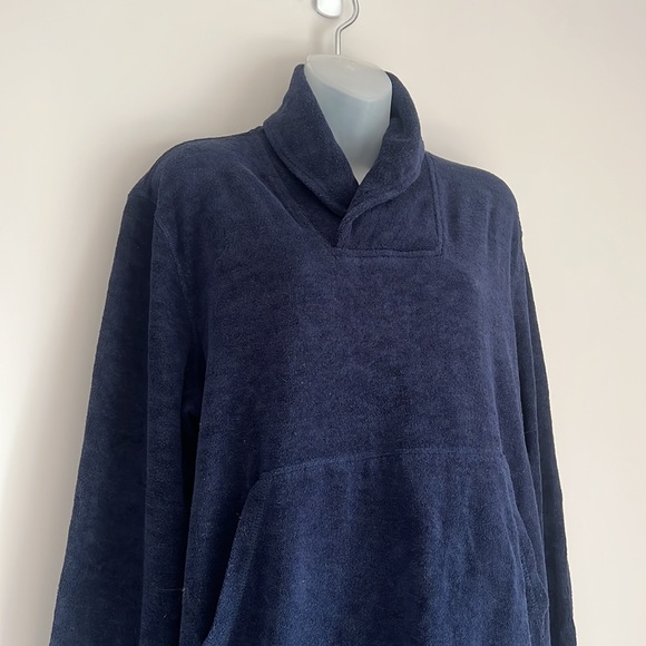 Joseph Abboud navy terrycloth shawl lapel pullover hoodie - Picture 3 of 8